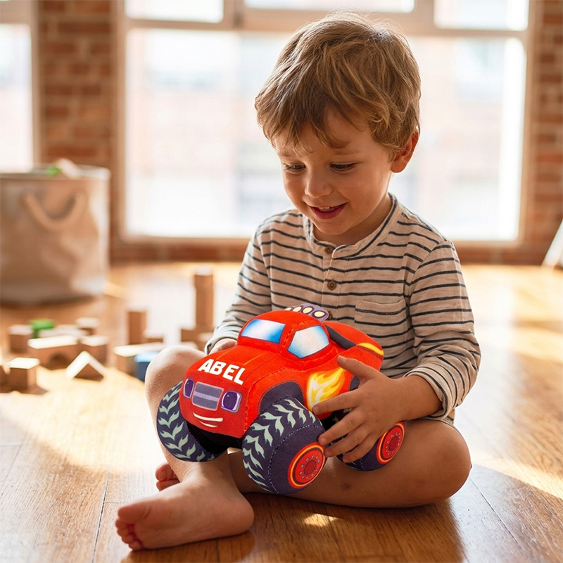 Personalized Monster Truck Plush Toy Custom Name Soft Car Pillow Kids Birthday Gift Playroom Decor