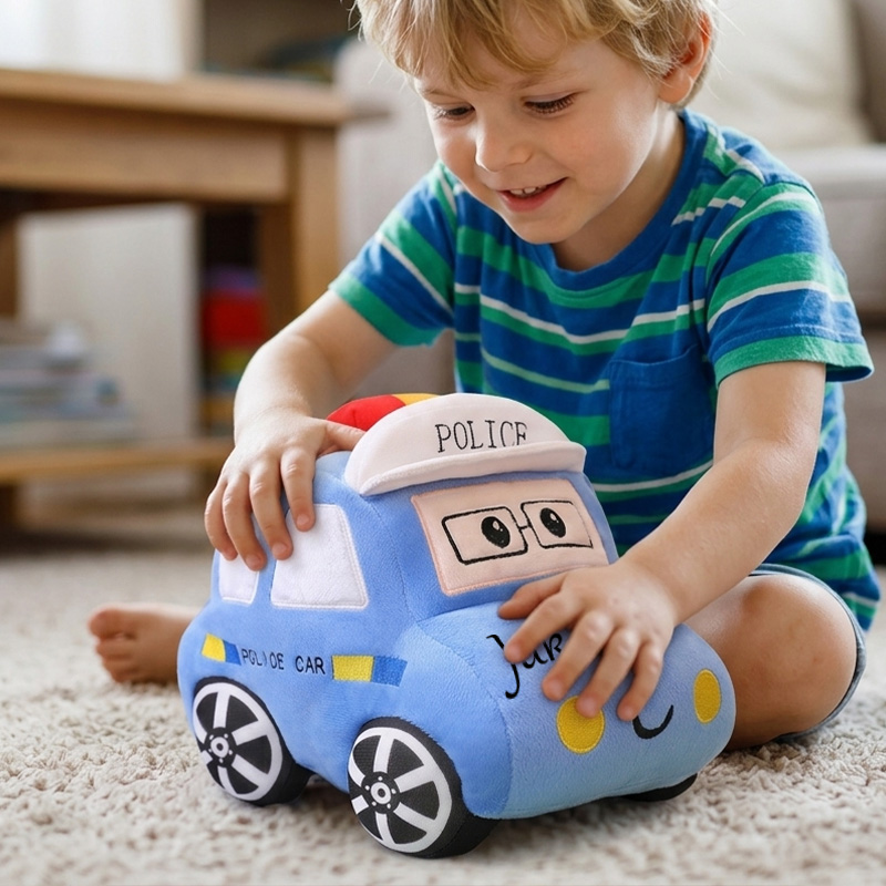 Personalized Police Car Taxi Car Plush Toy Custom Name Soft Blue Vehicle Pillow Kids Birthday Gift Playroom Decor