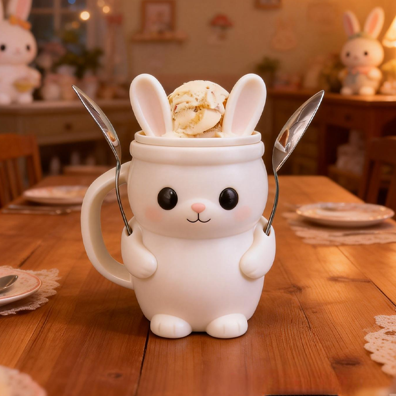 Cute Little Bunny Ice Cream Pint Holder 3D Printed Cozy with Spoon Slot Easter Gifts