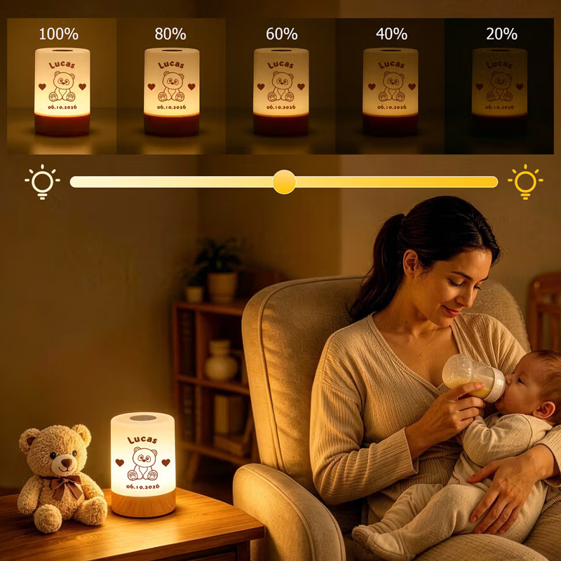 Personalized Animal Dimmable Touch Control USB Rechargeable Night Light with Name and Date Bedroom Decor Daily Use Birthday Anniversary Gift for Kids