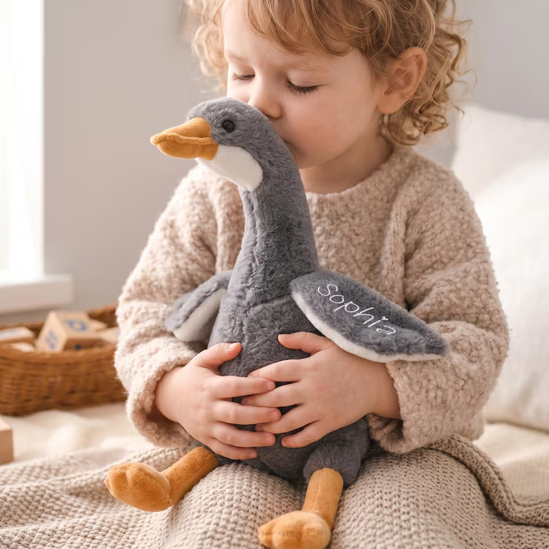 Personalized Goose Plush Toy Custom Name Soft White Stuffed Animal Cuddle Buddy For Kids Gift