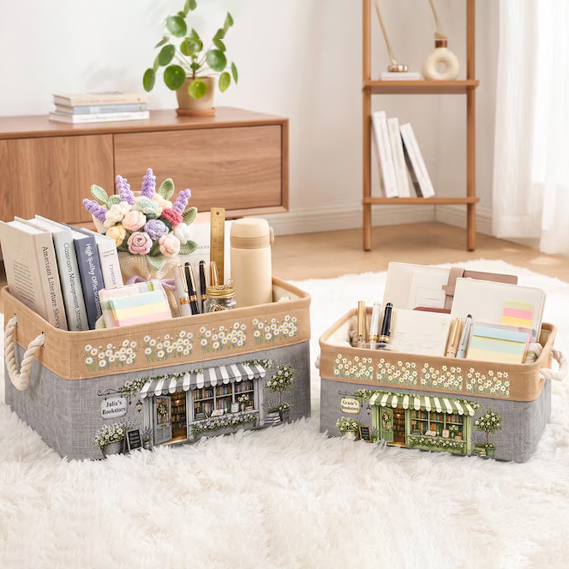 Personalized Storage Basket Fabric Organizer Custom Name Foldable Bin For Books Toys Stationery Home Use