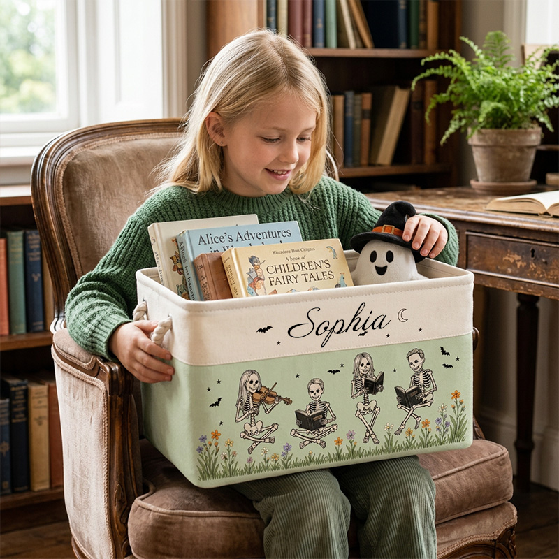 Personalized Kids Storage Bin Custom Name Fabric Organizer For Books Toys Nursery Laundry Basket