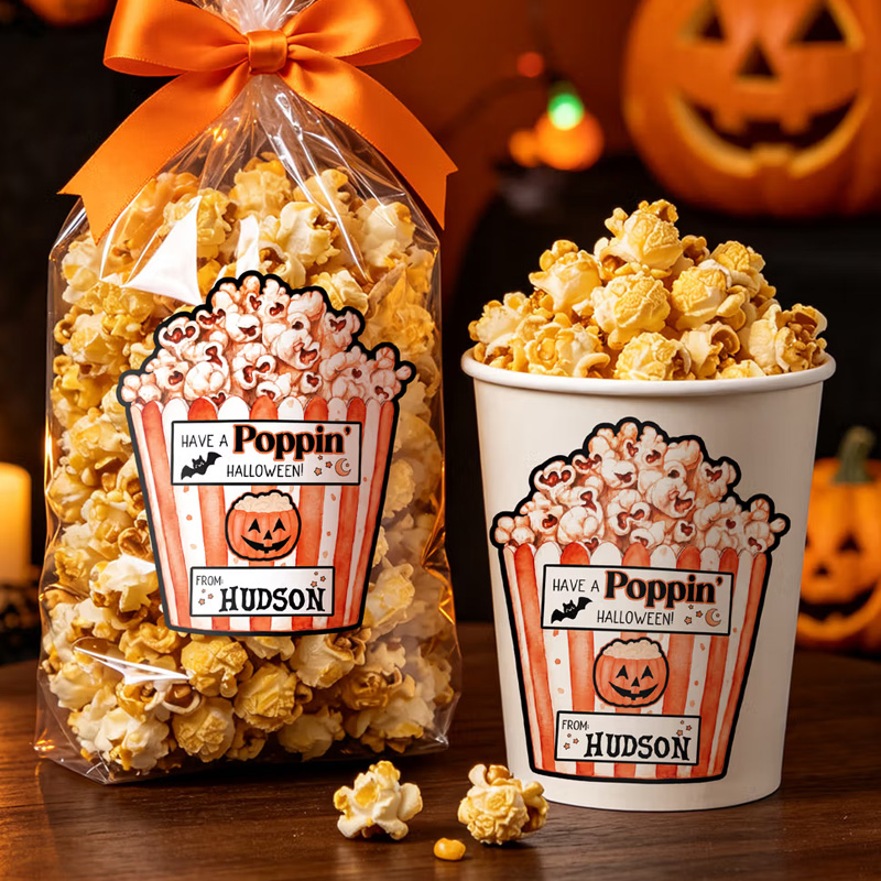 Personalized Have A Poppin' Halloween Pumpkin Bat Waterproof Stickers with Name Halloween Party Gift for Kids Classmates
