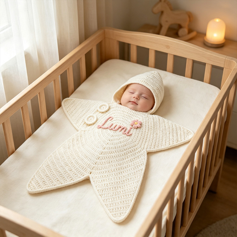Personalized Newborn Star Print Knitted Baby Swaddle Sleep Sack  