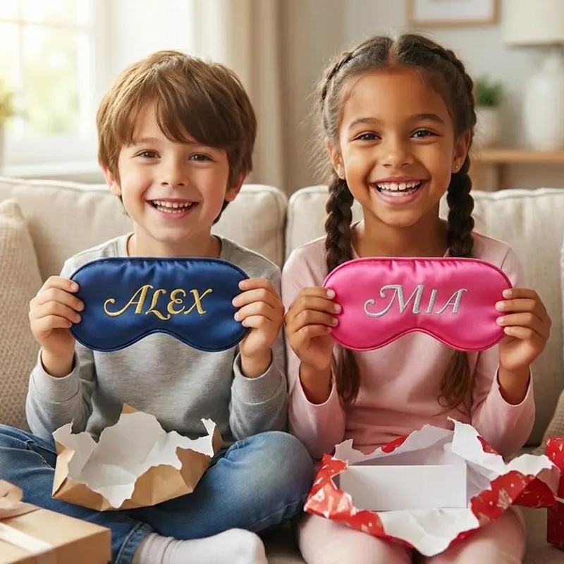Personalized Little Brother Sleep Mask Sibling Eye Mask for Flight Gray Satin Blackout Blindfold Unique Kids Travel Gift Idea