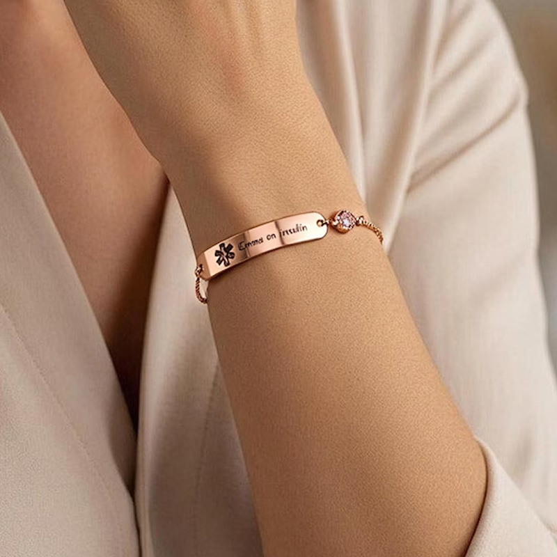 Personalized Silver Medical Bracelet With Custom Name Gift For Women Elegant Daily Wear Charm
