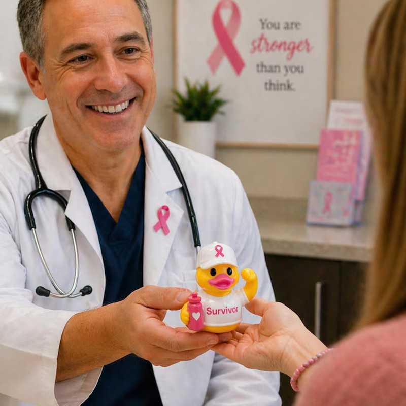 Personalized Breast Cancer Awareness 3D Ducks Survivor Warrior Supporter Pink Ribbon Bath Toy Set