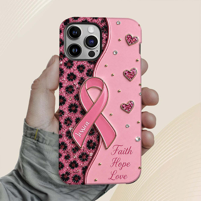 Personalized Breast Cancer Awareness Phone Case Pink Ribbon Faith Hope Love Floral Heart Protective Cover