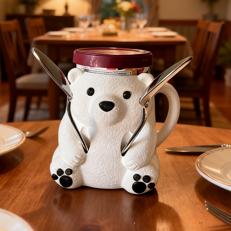 Polar Bear Ice Cream Pint Holder 3D Printed Cozy with Spoon Slot