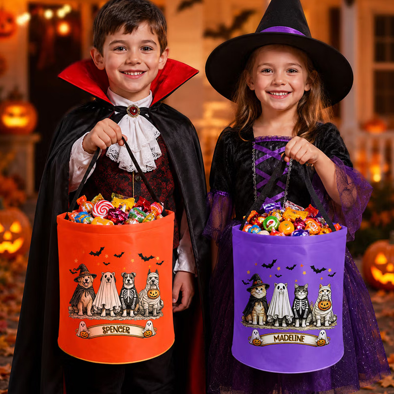 Personalized Halloween Theme Animal LED Light Bucket Bag with Name Trick or Treat Activity Halloween Party Gift for Kids