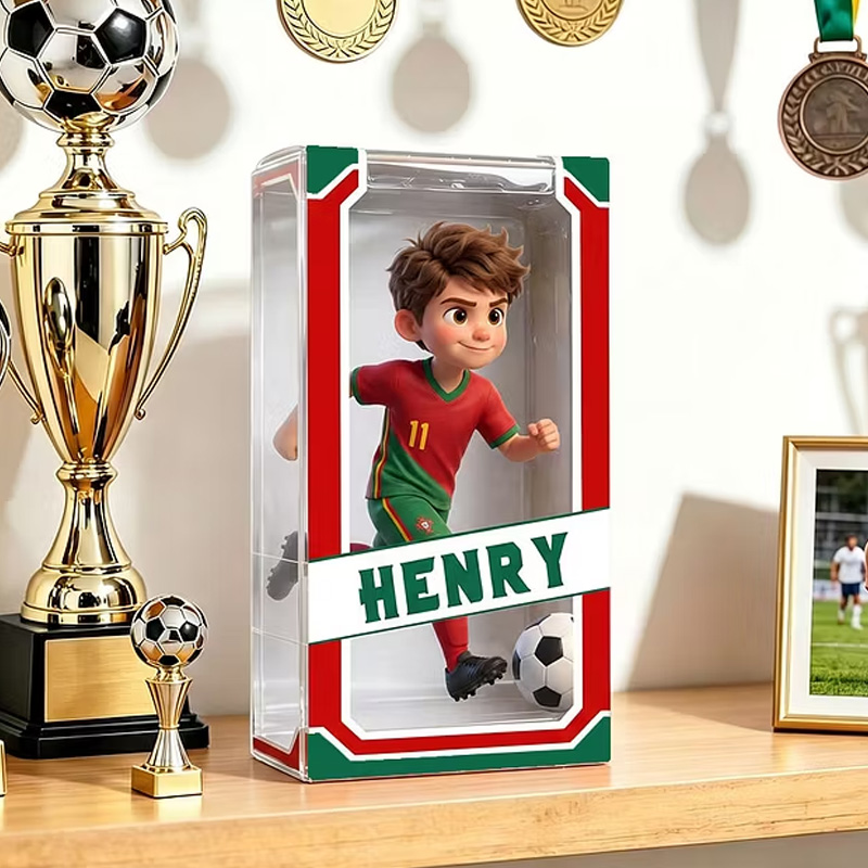 Personalized Acrylic Brick 3D Football Star Red Green Numbered Jersey Single Face for Kids Room Decor Fun Gift