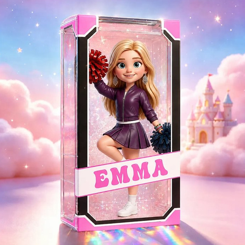 Personalized Acrylic Block Pink Glitter Border Strawberry Print Pom-pom Cheer Toddler Single Face for Baby Girl Game Day Gift