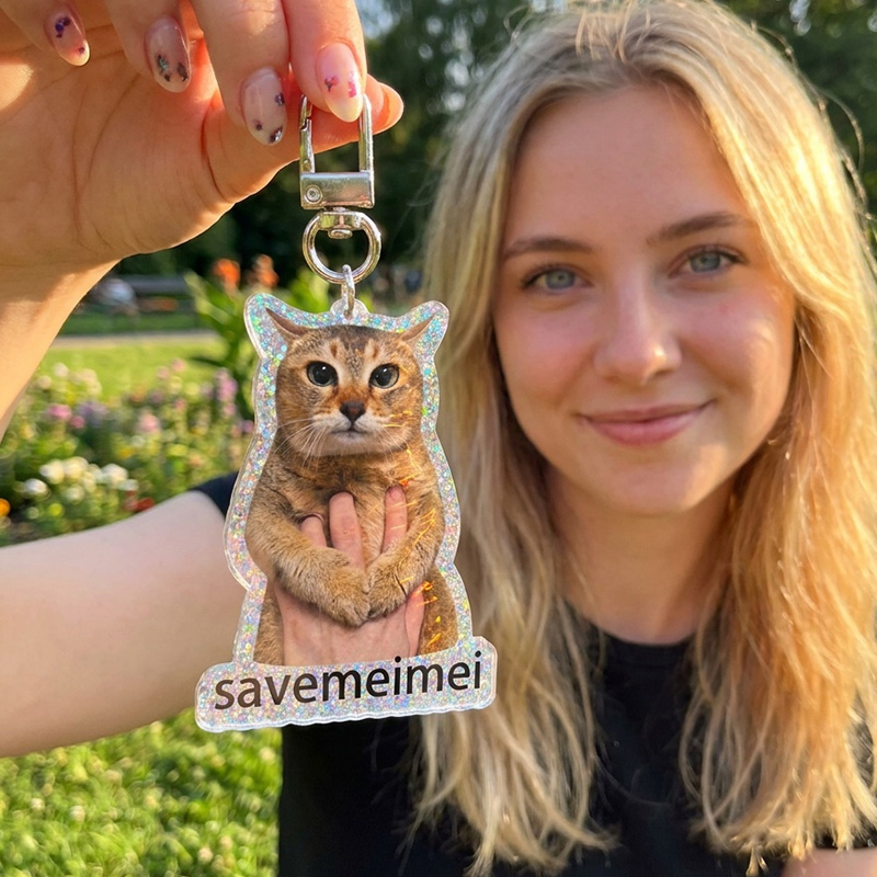 Personalized Save Meimei Cat Keychain Cute Glitter Meme Cat Key Ring Bag Charm Gift For Fans And Friends