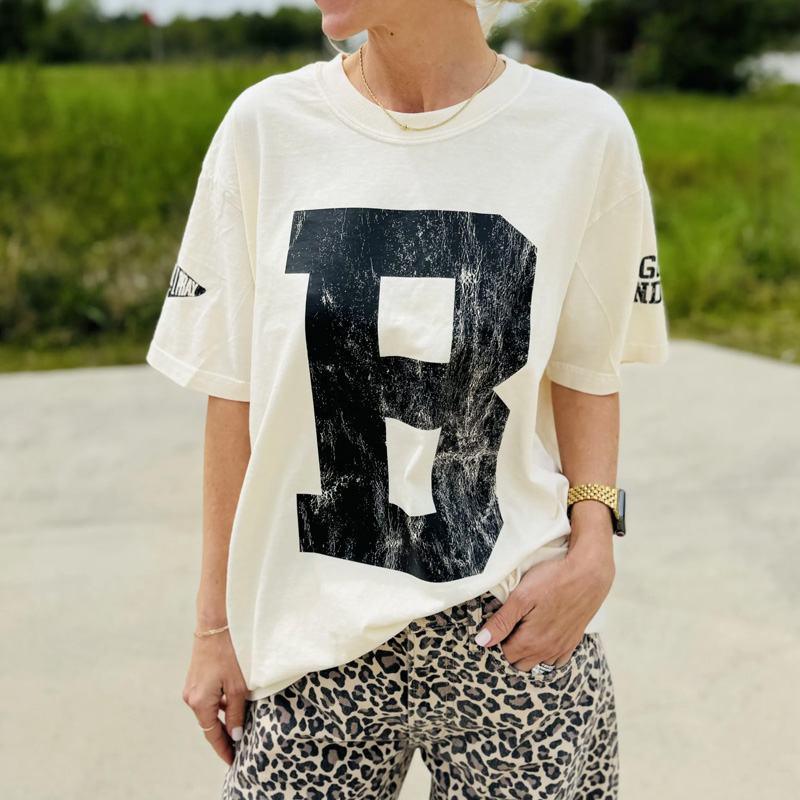 Personalized Team Tee Initial Shirt with Number & Sleeve Print Game Day Shirt DTG Printed Comfort Colors Tee