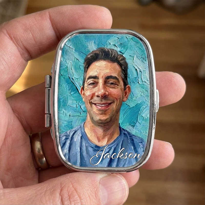 Personalized Custom Portrait Pill Box Unique Mini Medicine Case Portable Pocket Organizer Photo Art Travel Gift