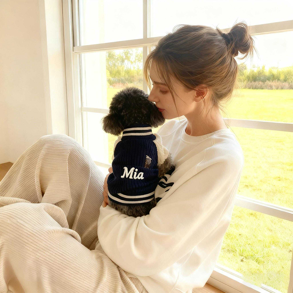 Personalized Dog Varsity Jacket Corduroy Custom Name Pet Sweater Cozy Puppy Coat Fall Winter Apparel Gift
