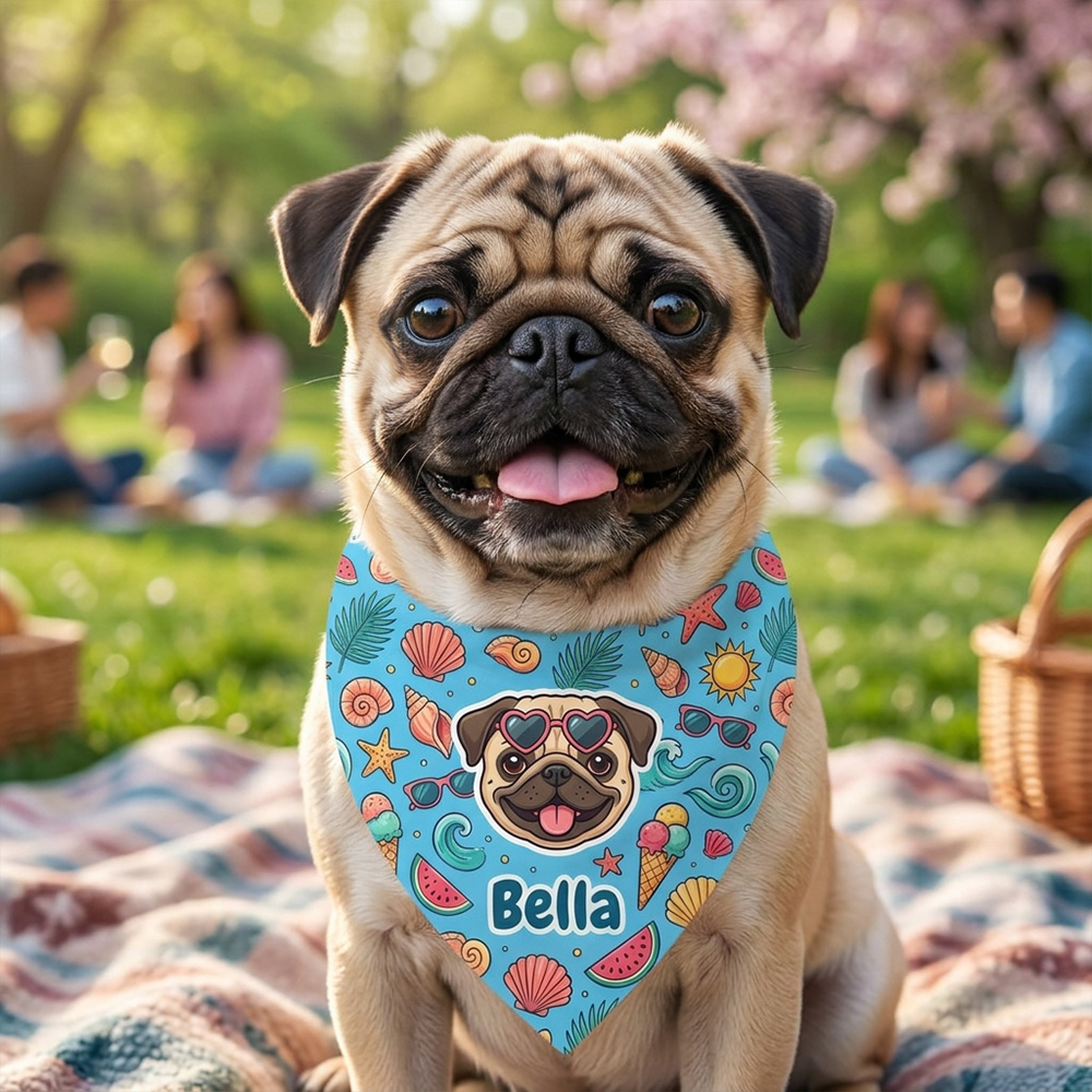 Personalized Dog Bandana Custom Pet Name Summer Beach Print Cute Puppy Scarf Soft Triangle Bib Gift