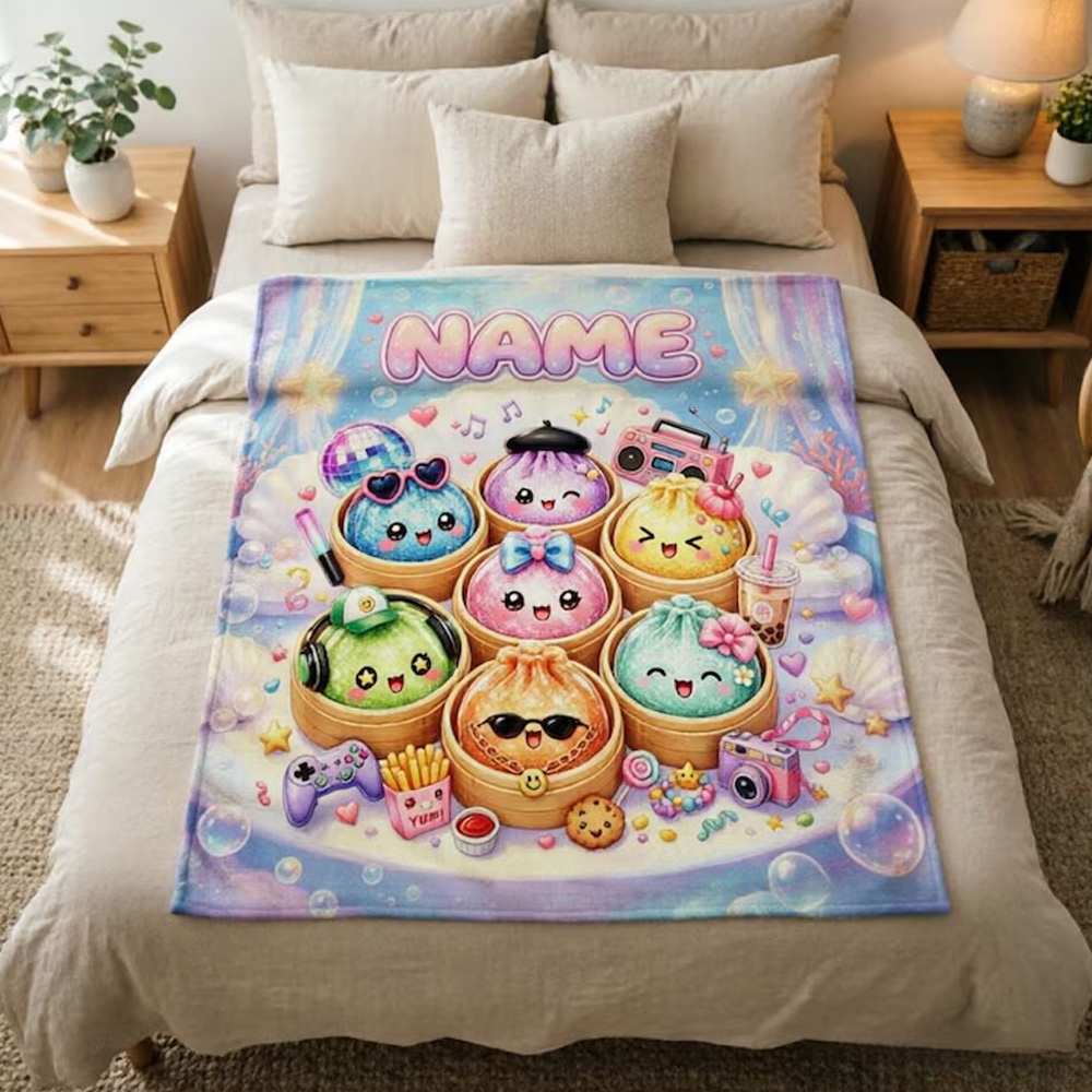 Personalized Kawaii Dumpling Squad Kids Blanket Cute Food Cartoon Throw For Girls Boys Bedroom Sofa Decor