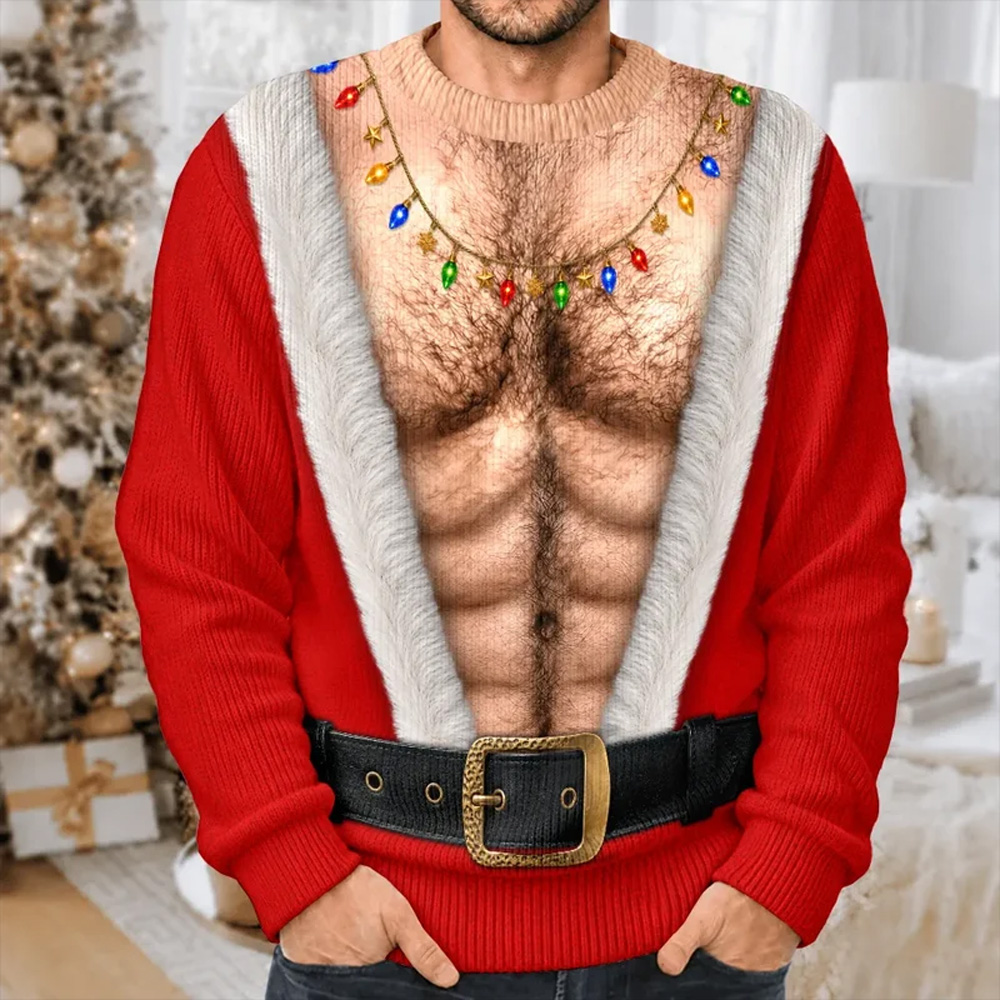 Personalized Unisex Ugly Sweater Funny Santa Abs Belly Body For Husband Dad Grandpa