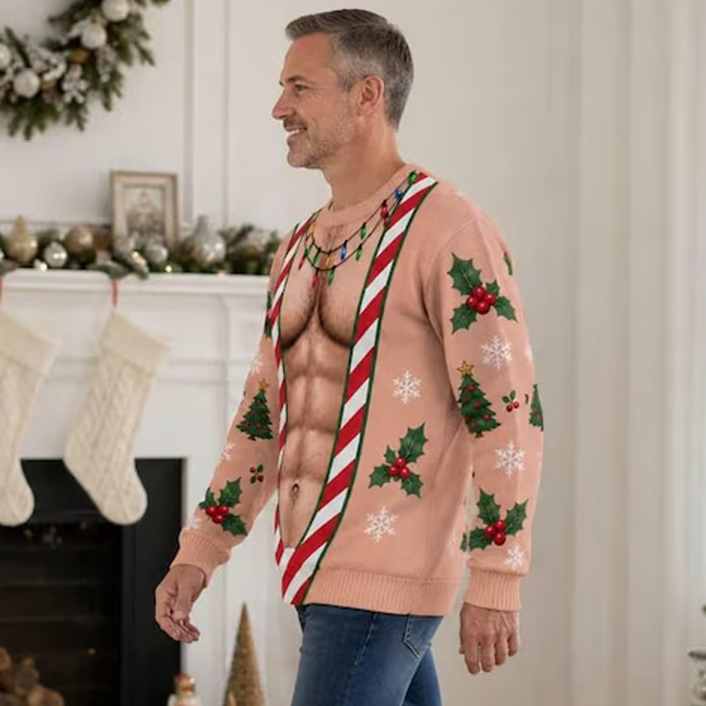 Personalized Christmas Muscular Long Sleeve Shirt Funny Holiday Muscle Print Top Ugly Sweater Style Gift For Men Family Party Ugly Sweater