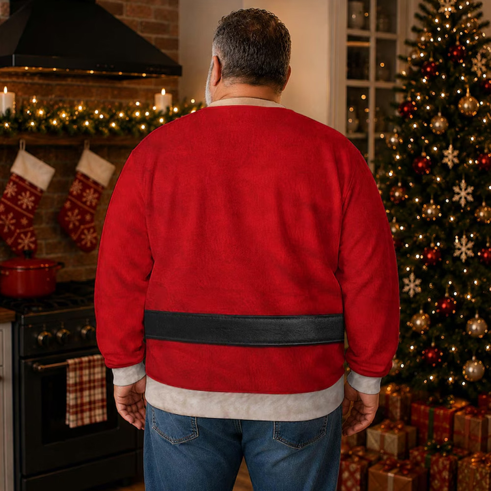 Personalized Funny Santa Belly Sweater Hairy Torso Print Christmas Ugly Sweater Style Holiday Party Outfit Gift For Men 