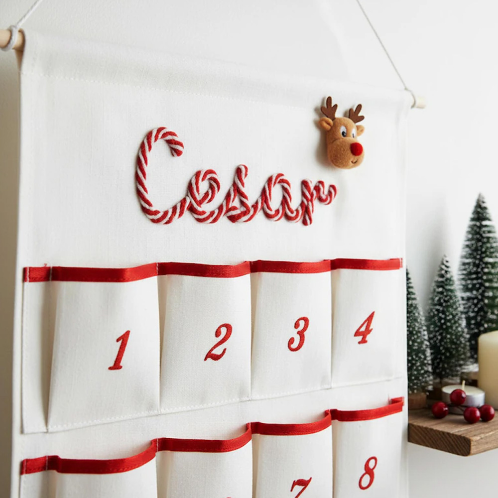 Personalized Handmade Name Yarn Name Christmas Hanging Advent Calendar Family Tradition Reusable Christmas Advent Calendar with 24 Large Pockets