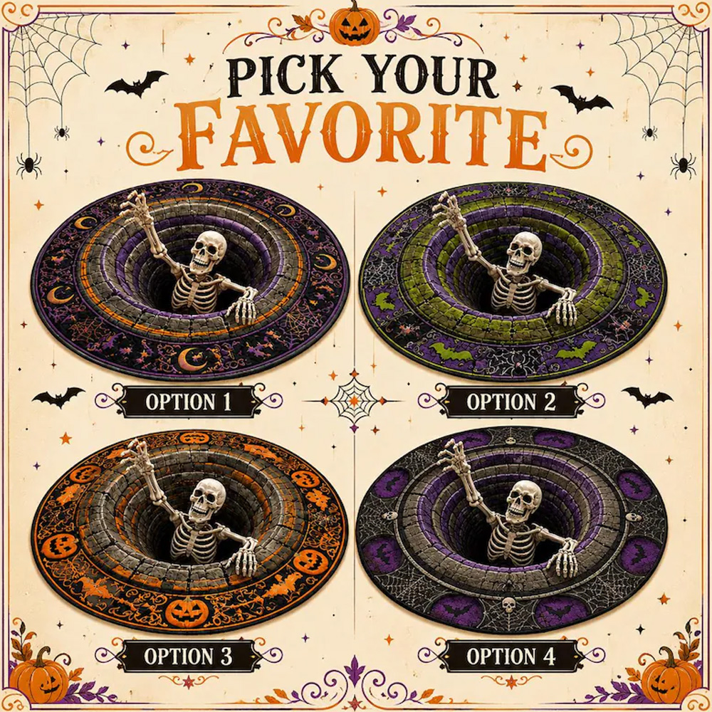 Personalized Halloween Skeleton Rug 3D Hole Illusion Round Floor Mat Spooky Pumpkin Bat Decor For Home Living Room Entry Party