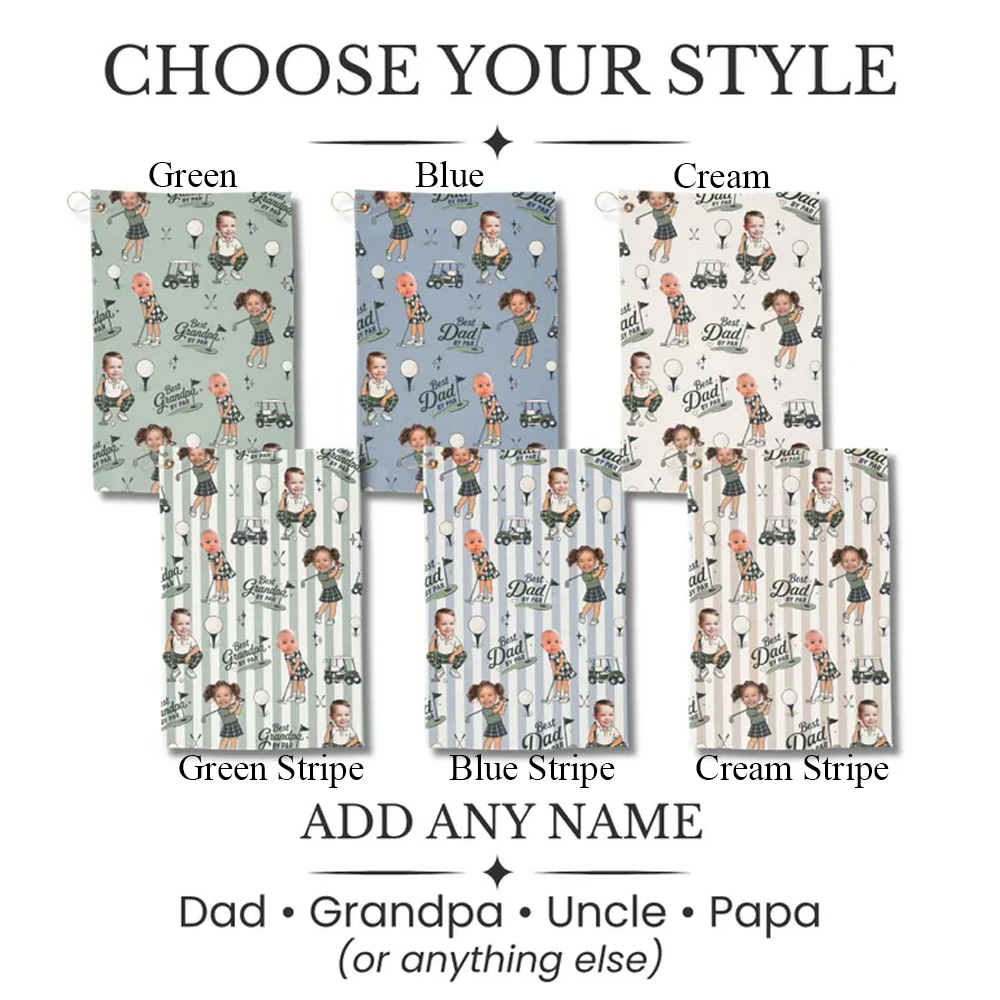 Personalized Golf Towel Custom Photo Dad Gift from Kids Father's Day Golfing Keepsake