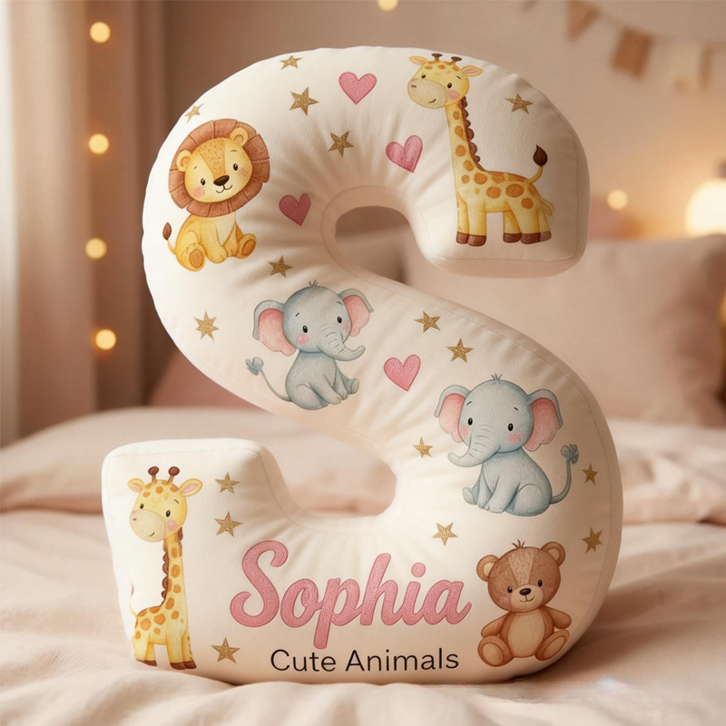 Personalized Animal Letter Pillow Custom Initial Pillow for Kids Safari Baby Animals Nursery Decor Cute Animals Cushion Toddler Gift