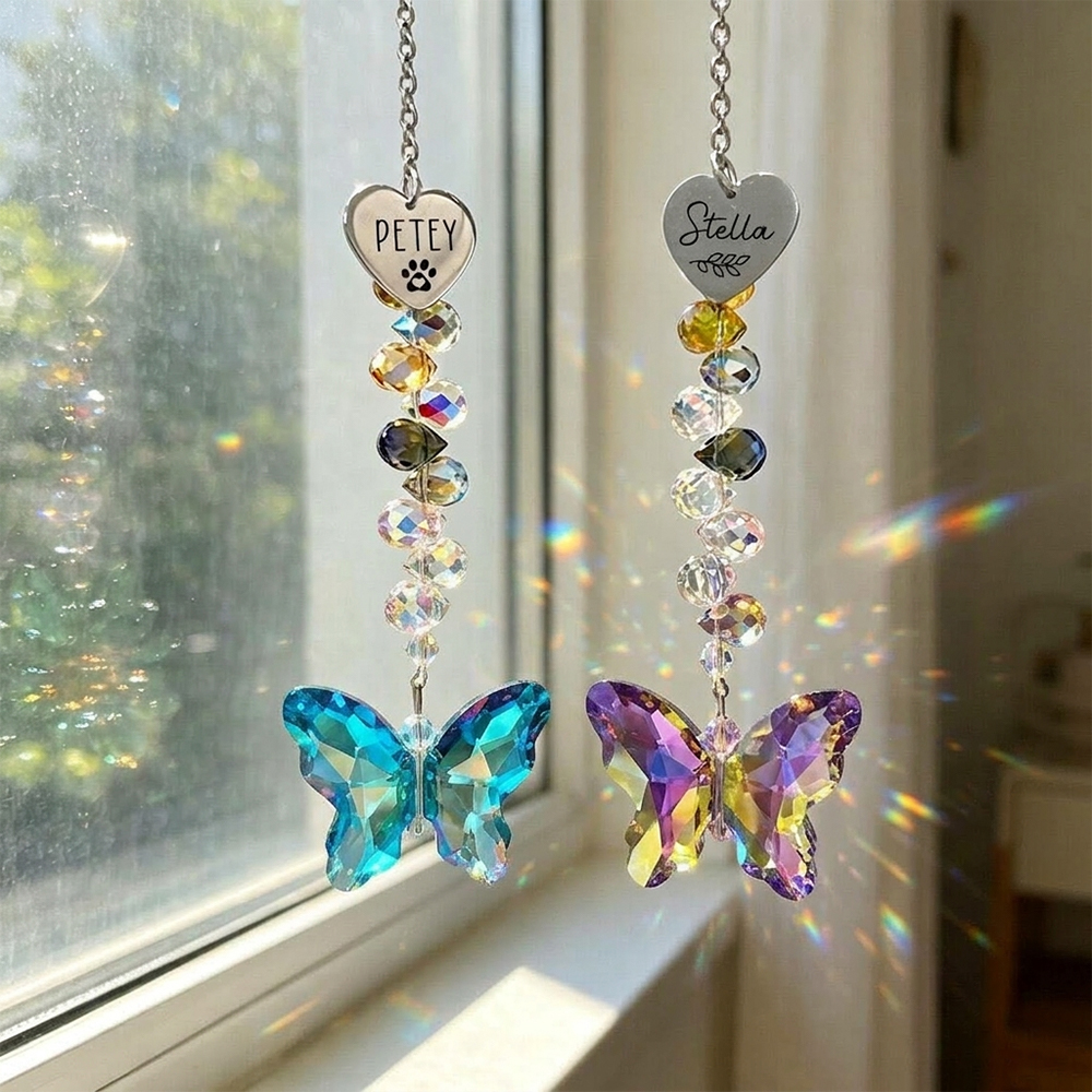 Personalized Crystal Butterfly Sun catcher Pet Sun Catcher Rainbow Bridge Catcher Decor Pet Memorial Gifts