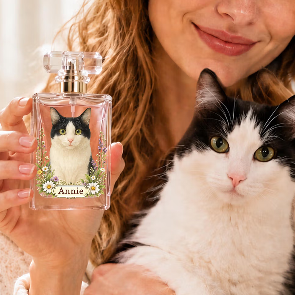 Personalized Floral Pet Photo Durable Glass Perfume Bottle with Name Birthday Gift for Dog Cat Pet Owners Lovers