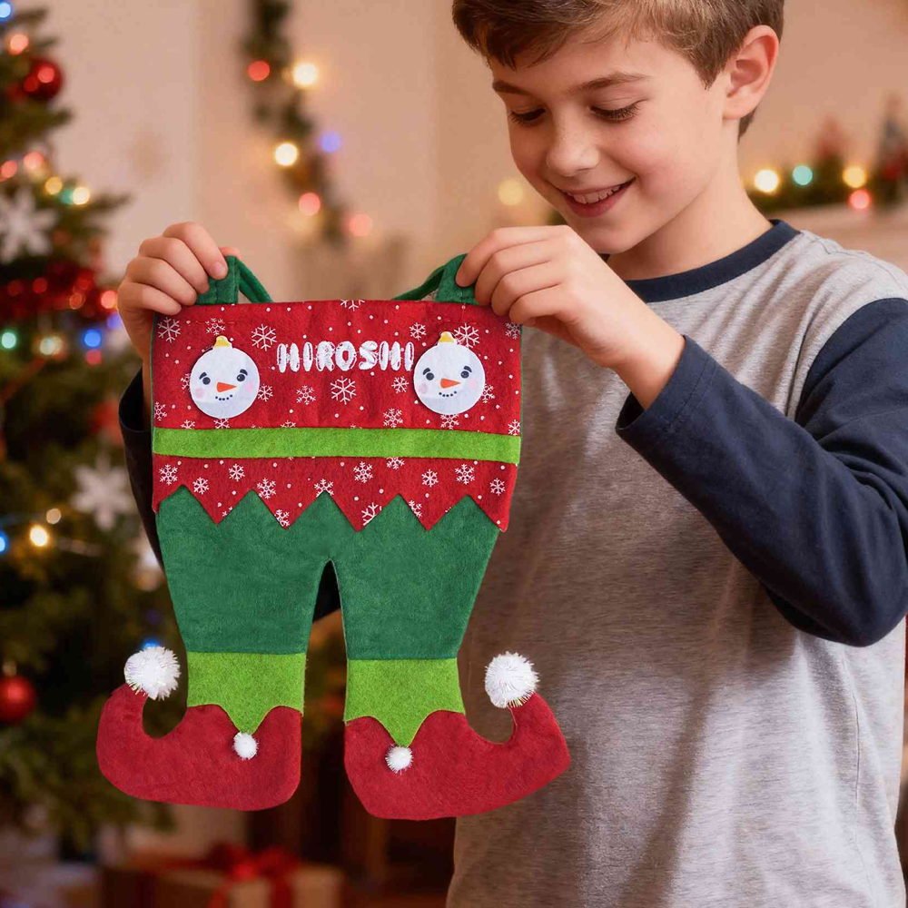Personalized Name Embroidered Elf Christmas Stocking Festival Fireplace Christmas Tree Hanging Ornament Home Decor Christmas Gift for Family and Kids