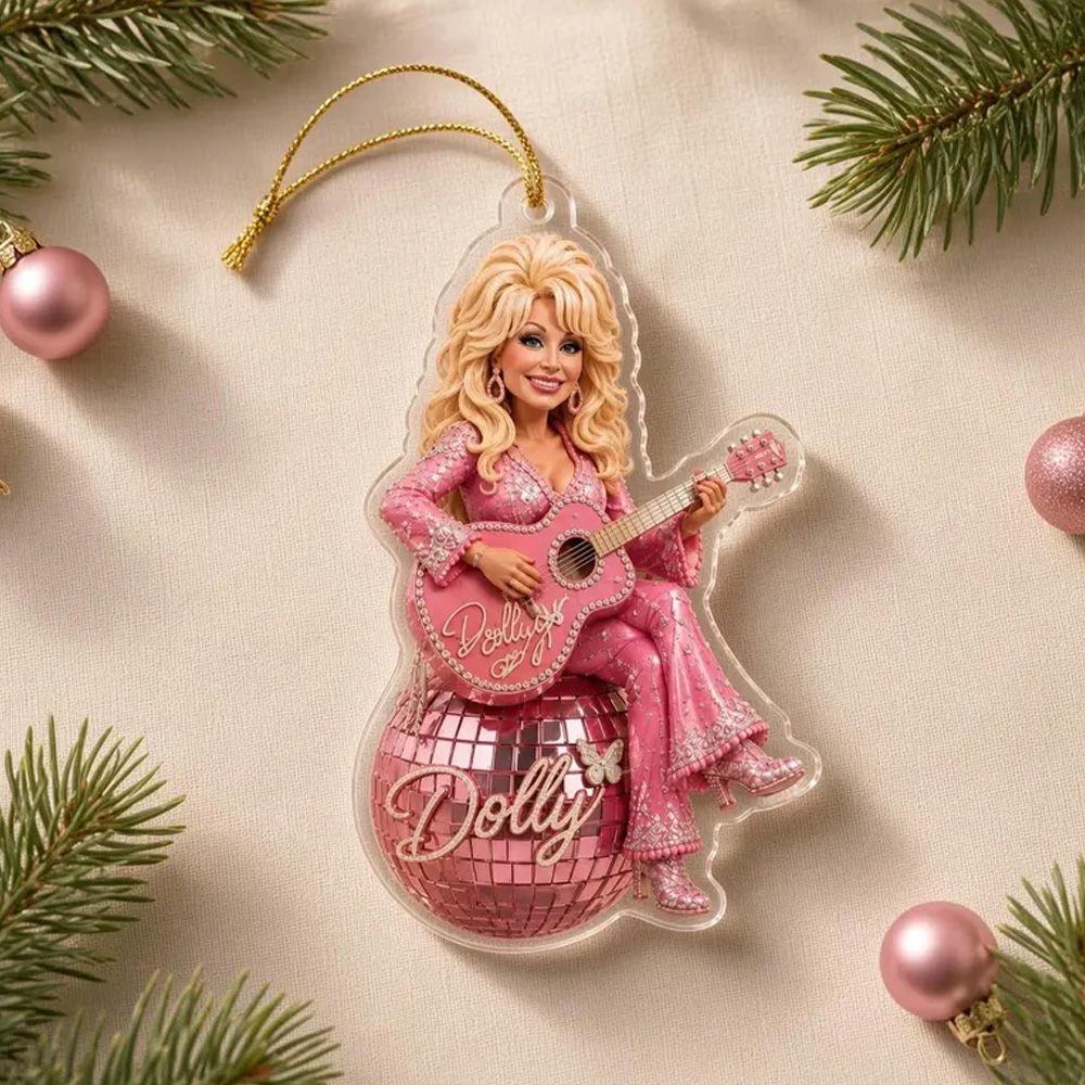 Country Music Christmas Ornament Pink Guitar Girl Glitter Ball Holiday Tree Hanging Decor Gift For Fans