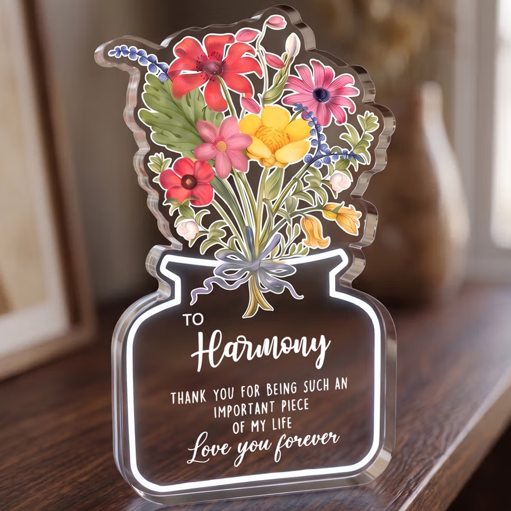 Personalized Love You Forever Flower Acrylic Plaque with Name Home Decor Anniversary Thanksgiving Day Gift for Mom Woman Wife