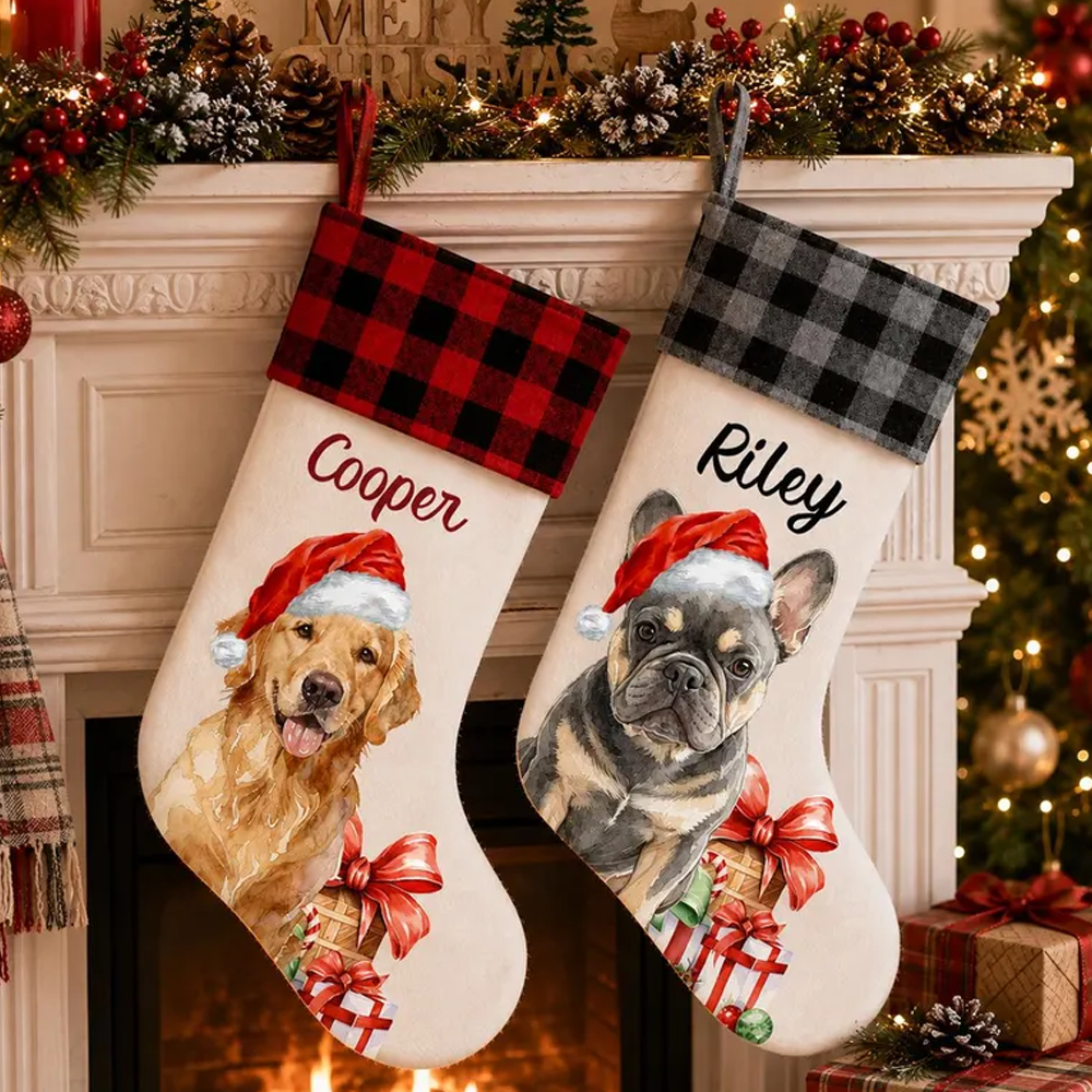 Personalized Pet Christmas Stockings Custom Pet Name Santa Hat Stockings For Dogs Puppy Lovers Family Fireplace Mantel Holiday Decor Xmas Gift