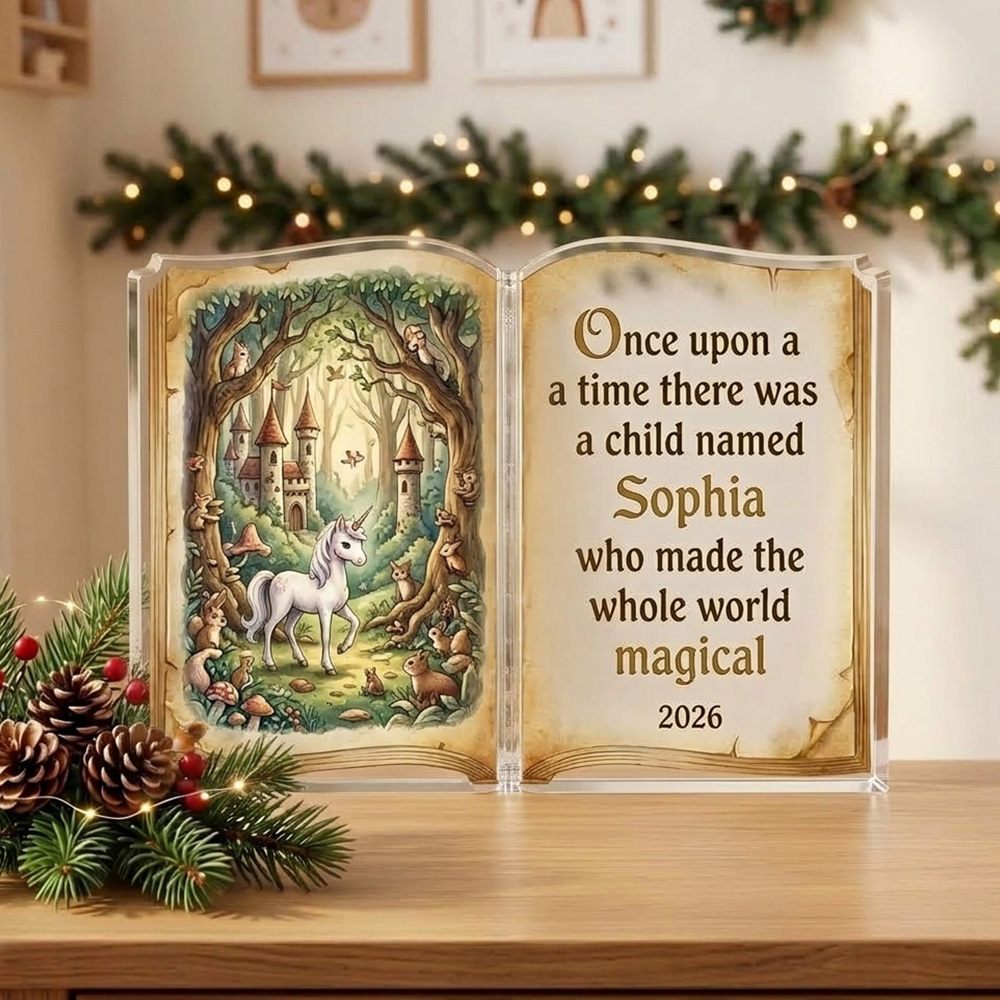 Personalized Fairy Tale Book Acrylic Plaque Custom Child Name Once Upon A Time Story Gift For Kids Bedroom Nursery Decor Magical Keepsake