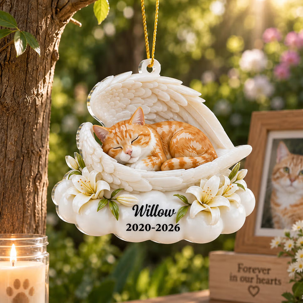 Personalized 3D-Effect Artwork Pet Photo Angel Wings Acrylic Ornament with Name and Year Memorial Sympathy Gift for Pet Owners
