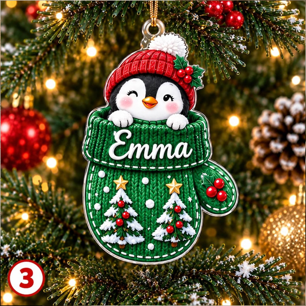 Personalized Kids Christmas Mitten Ornament Custom Name Cute Animal Bear Bunny Penguin Reindeer Gift For Child Holiday Tree Decoration