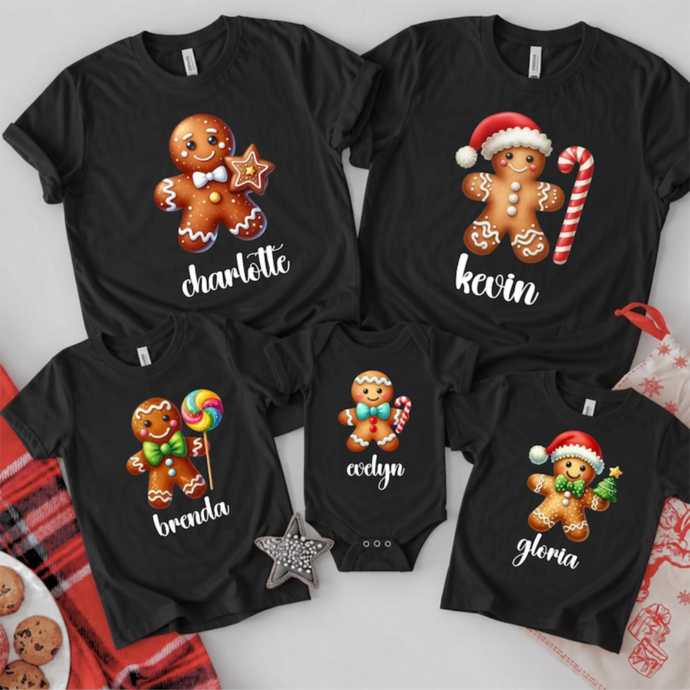 Personalized Christmas Matching Shirts Gingerbread Shirts Christmas Family Name Shirts