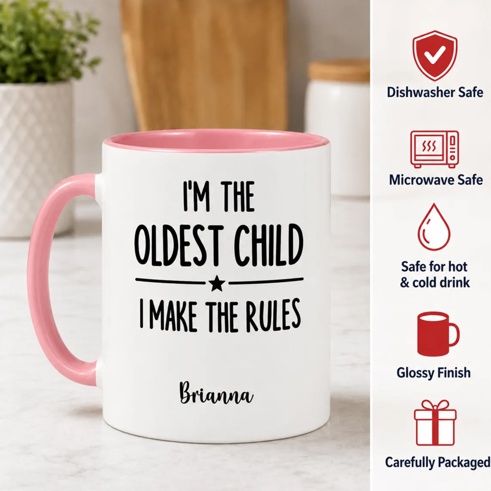 Personalized Child Rules Mug Funny Youngest Middle Oldest Sibling Cup Gift Birthday Christmas Family Humor Coffee Mugs Who Makes The Rules Mug
