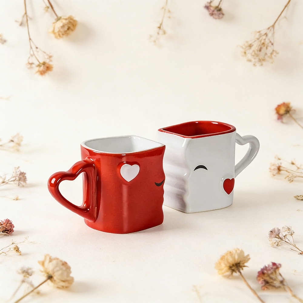Personalized Kissing Couple Mugs Set Custom Name Heart Handle Ceramic Cups Ideal For Valentines Day Wedding And Anniversary Gifts