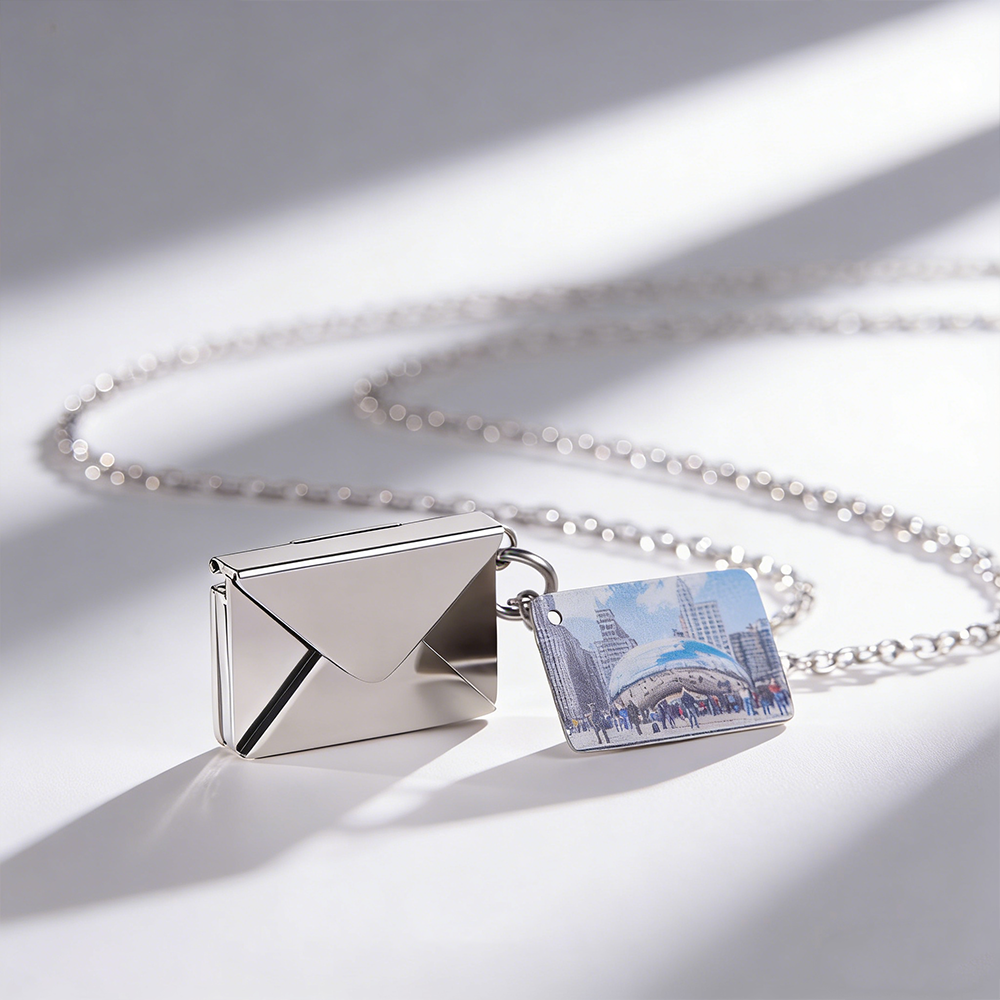 Personalized Envelope Locket Necklace Custom Engraved Text Photo Or Fingerprint Pendant Ideal For Couples And Sentimental Gifts