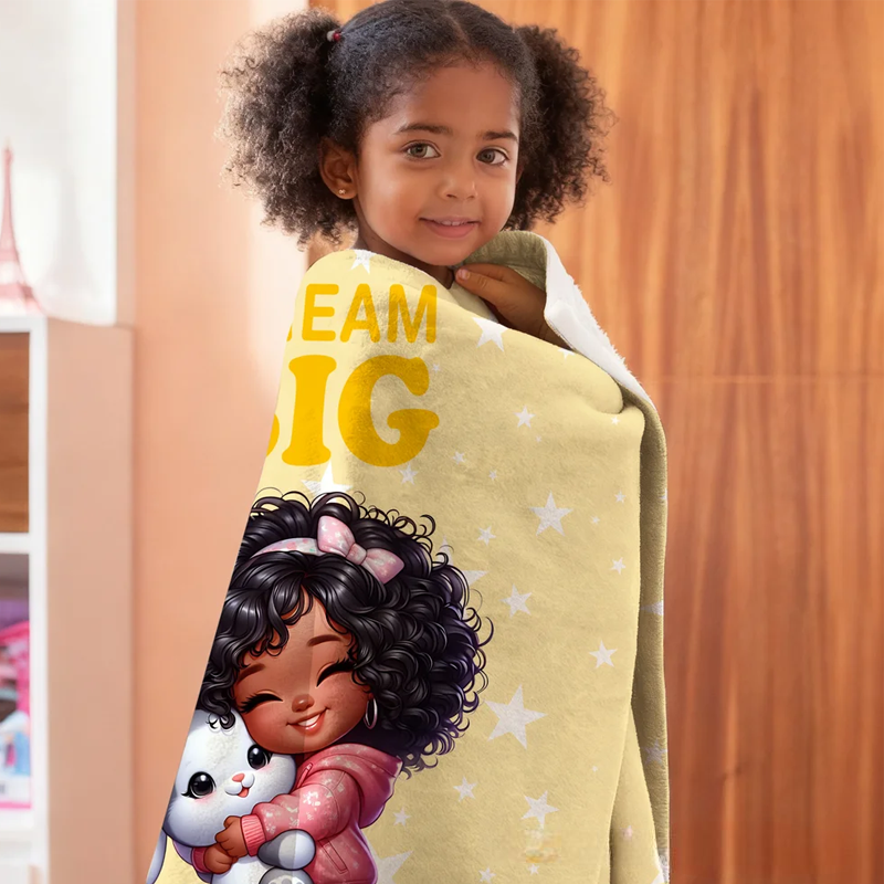 Personalized Multicolor Cartoon Dream Big Black Boy Girl Soft Throw Blanket with Name Home Decor Christmas Birthday Gift for Kids