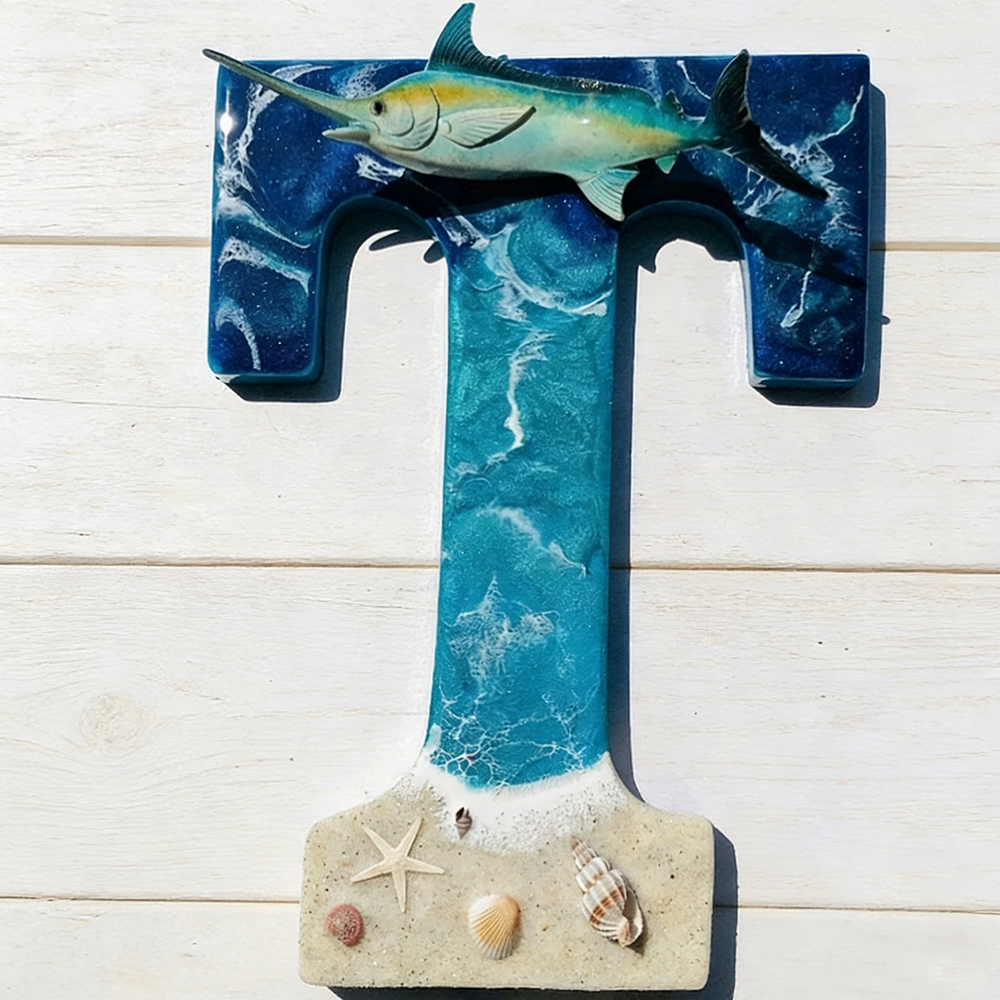 Personalized Ocean Resin Letter Decor Handmade Sea Turtle Starfish Shell Initial Wall Art For Coastal Home Decor Beach Themed Gifts