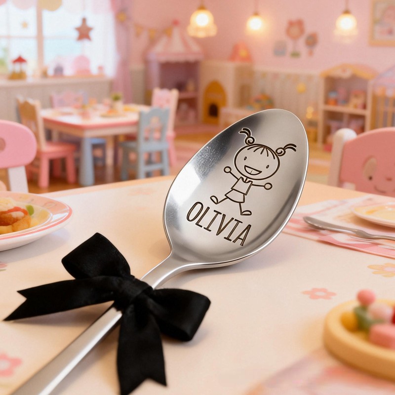 Personalized Custom Name Cute Baby Gift Adorable Engraved Feeding Utensil Keepsake Spoon