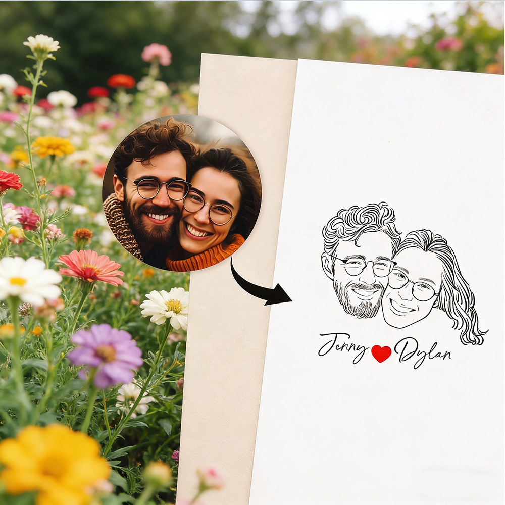 Personalized Photo Wedding Invitation Set Personalized Couple Portrait Sketch Invite With Custom Monogram Stamp And Kraft Envelope