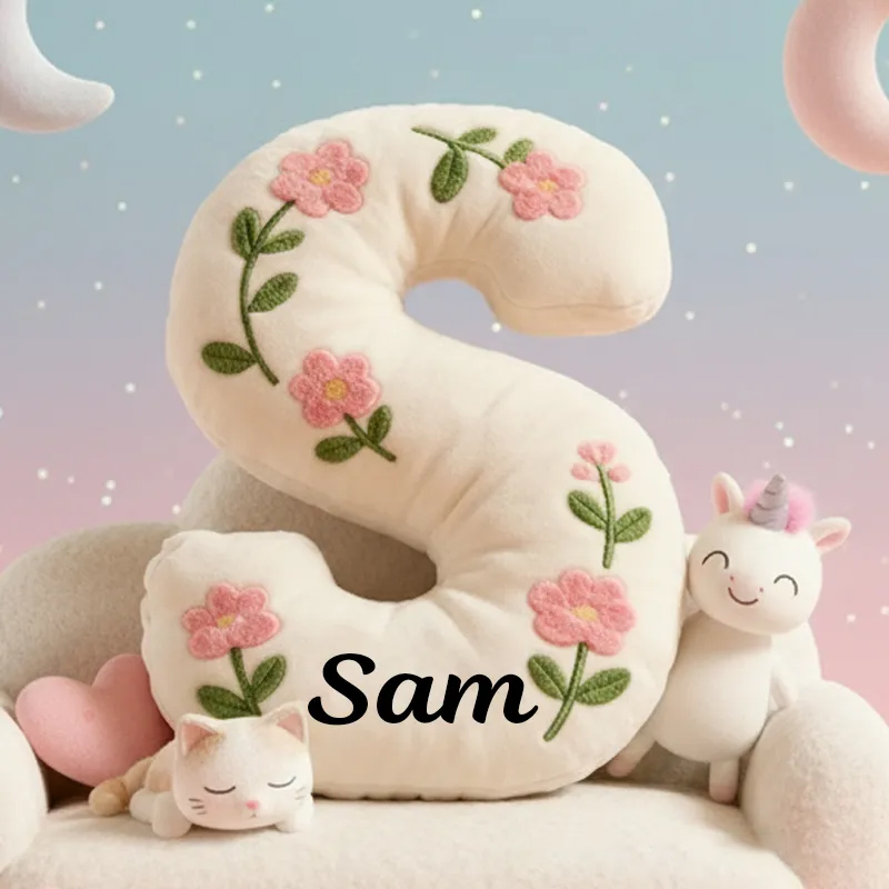 Personalized Cute Flower Letter Pillow Graphic 3D Print Flower Name Pillow for Kids Family Gardening Lover Gift