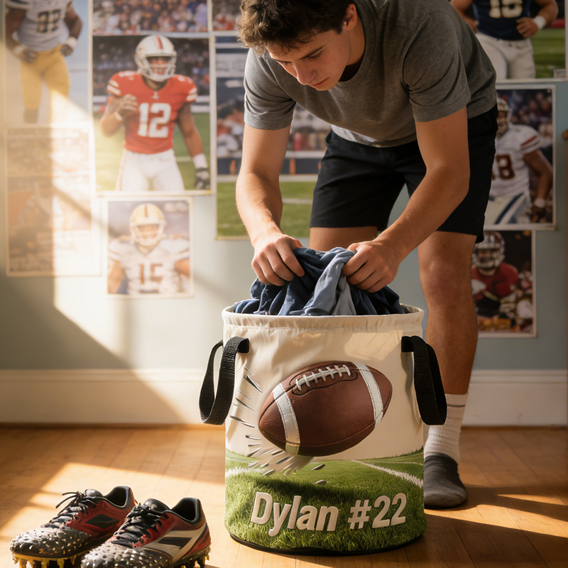 Personalized Football Storage Basket with Custom Name and Number for Football Enthusiasts