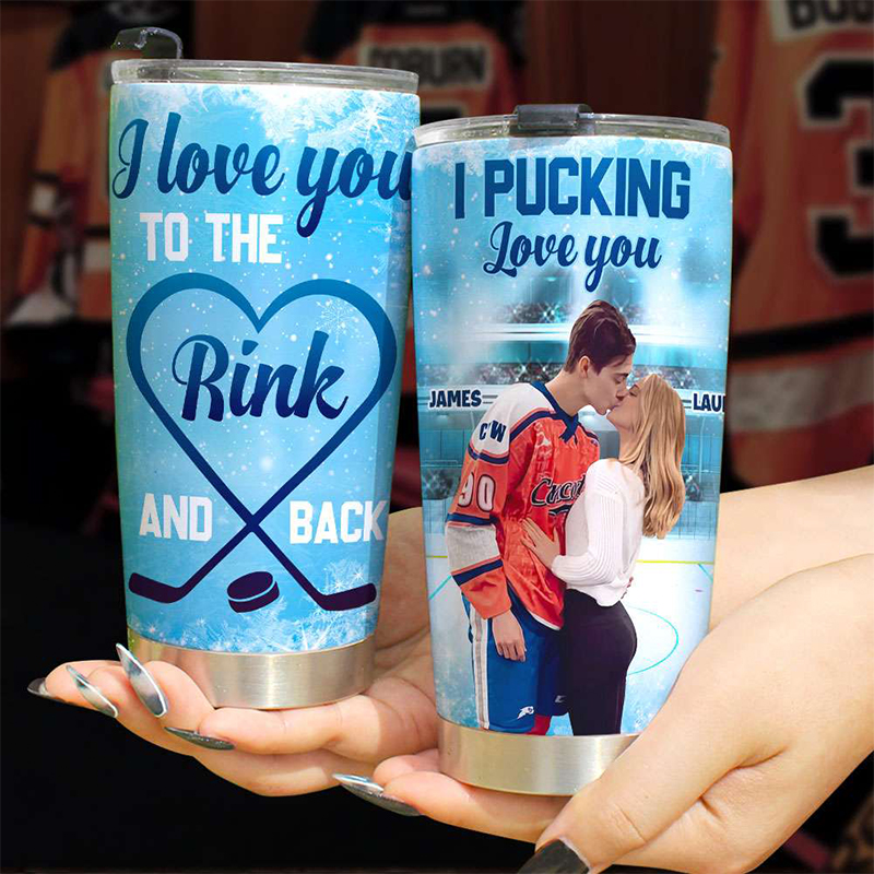 Personalized "I Pucking Love You" Ice Hockey Tumbler with Custom Photo for Couples and Ice Hockey Fans
